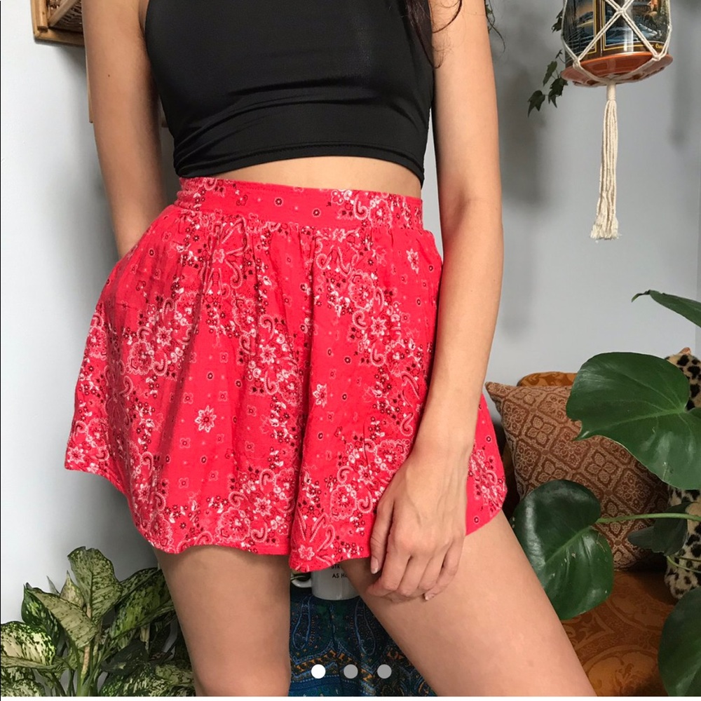 Red bandanna boho shorts